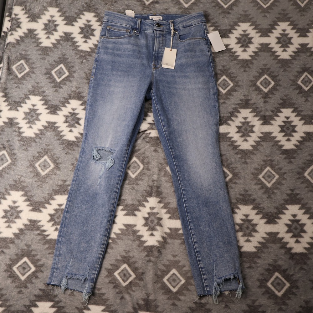 Good American Good Legs Skinny Jeans Indigo090 Distressed Raw Hem Size 10 NEW
